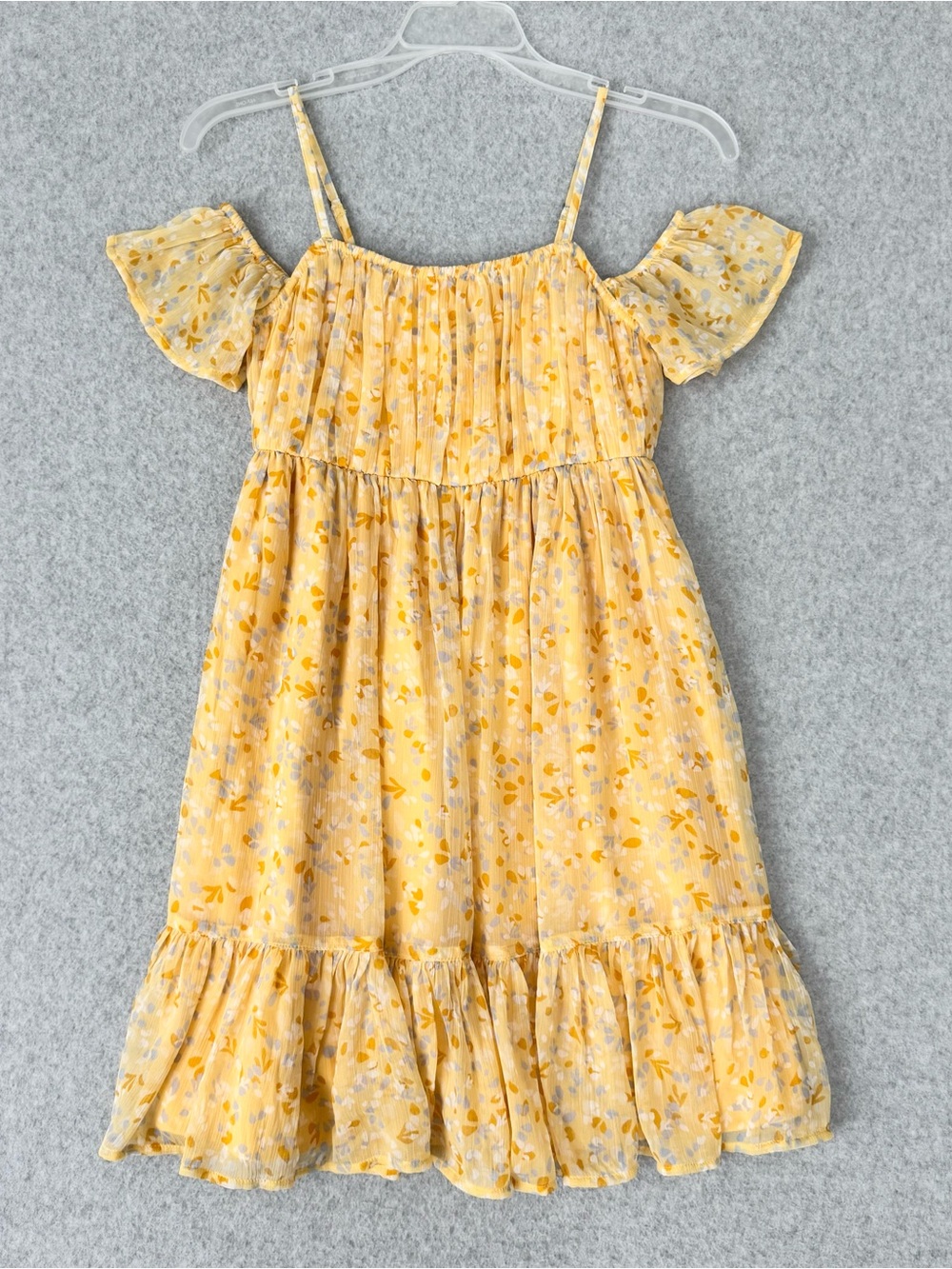Abercrombie Kids Girls Yellow Floral Mini Dress Ruffle Off Shoulder Size 11/12